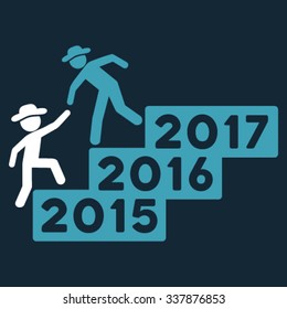 Male Annual Help vector icon. Style is bicolor flat symbol, blue and white colors, rounded angles, dark blue background.