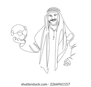 male Arab holding a football Illustration Art Vector