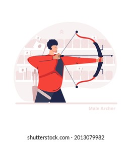 Male archer aiming target illustration sport games concept