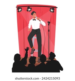 Male Artist Armed With Humor And Wit, Commands The Stage, Delivering A Side-splitting Stand-up Comedy Show. Their Charismatic Presence And Clever Punchlines Leave The Audience In Stitches, Vector