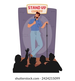 Male Artist Delivers Uproarious Stand-up On Stage, Weaving Witty Observations With Impeccable Timing. His Charisma Captivates The Audience, with Comedic Masterpieces, Fostering Laughter Throughout