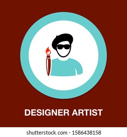 male artist icon, artistic designer isolated - color art icon