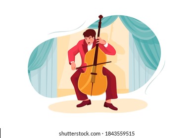 Male artist playing big violin Illustration