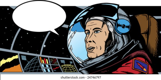 Male Astronaut in space.  Astronaut is a separate drawing and can be removed from background and seat.