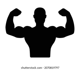 Male athlete or bodybuilder flexing a body of muscles flat vector icon for apps and websites