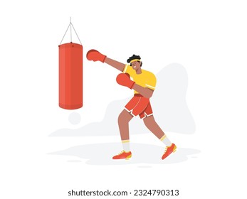 a male athlete boxing is practicing for the match that will follow
flat design, vector illustration