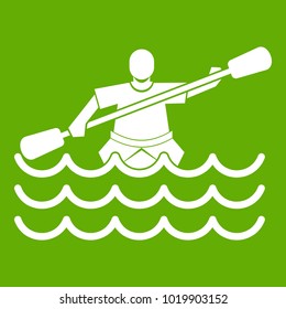Male athlete in a canoe icon white isolated on green background. Vector illustration