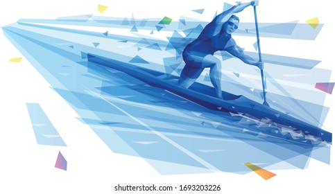 Male athlete canoening at the open water