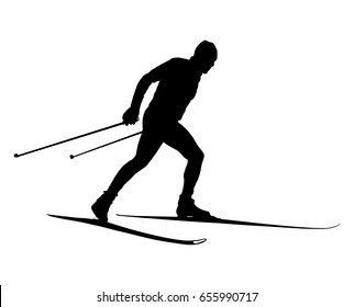 Male Athlete Cross Country Skier Black Silhouette