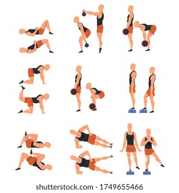 Male Athlete Doing Sports for Fit Body, Buttock Workout Vector Illustration Isolated on White Background