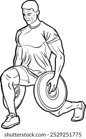  Um atleta do sexo masculino se envolve em um exercício de treinamento de peso, demonstrando força e determinação. Esta ilustração destaca a aptidão e a dedicação ao exercício através de poses de treinamento eficazes.