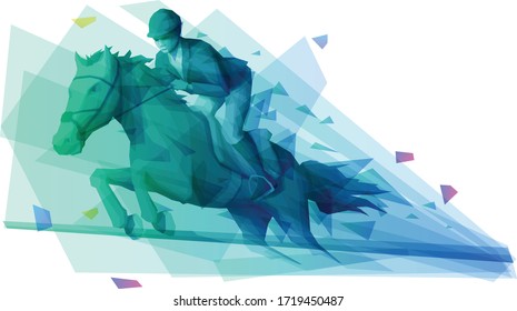 Male athlete riding a horse during steeplechase race