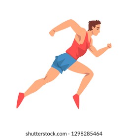 Male Athlete Running, Sportsman Character in Uniform, Side View, Active Sport Healthy Lifestyle Vector Illustration