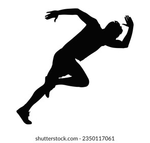 Male athlete running sprint race black silhouette on white background, illustration, summer sports games.