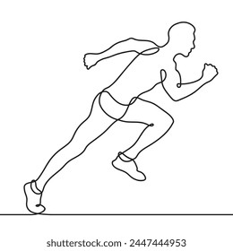 Male athlete runs on a treadmill. One line drawing. Continuous line without break.