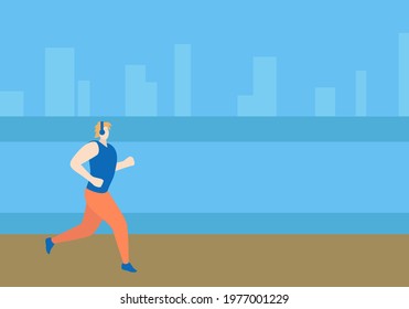 A male athlete runs through the city. River embankment. Outdoor sports