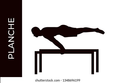 Male athlete silhouette doing calisthenics planche exercise isolated on white background. Functional training with own weight. Street workout training. Vector illustration for web and printing.