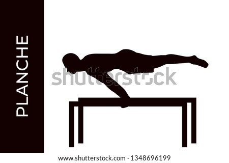 Male athlete silhouette doing calisthenics planche exercise isolated on white background. Functional training with own weight. Street workout training. Vector illustration for web and printing.