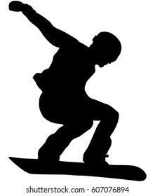 Male Athlete Snowboarder Jump Black Silhouette