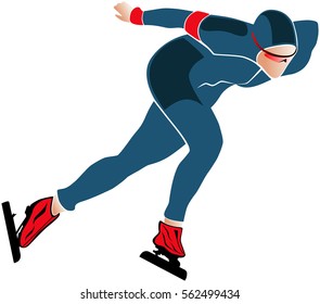 male athlete speed skating. colored silhouette vector illustration