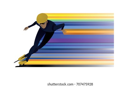 male athlete speed skating. colored silhouette vector illustration