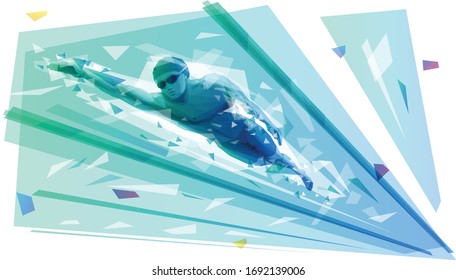 Male athlete swimming backstroke at the pool