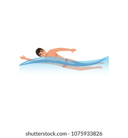 Male athlete swimming, water sport activity vector Illustration on a white background