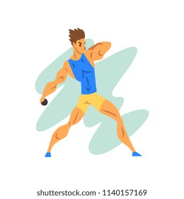 Male athlete throwing a kernel, professional sportsman at sporting championship athletics competition vector Illustration on a white background