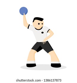 male athlete throws a blue ball. Sport handball. Vector character