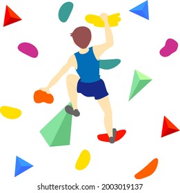 Male athletes doing bouldering and sports climbing
