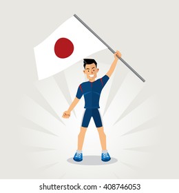 Male athletes waving flag of japan cartoon
