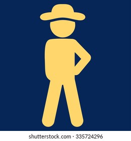 Male Audacity vector icon. Style is flat symbol, yellow color, rounded angles, blue background.