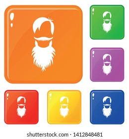 Male avatar with beard icons set collection vector 6 color isolated on white background
