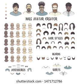 Male avatar creator - hand drawn faces and hairstyles to create your own personal profile picture