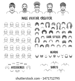 Male Avatar Creator - Hand Drawn Faces And Hairstyles To Create Your Own Personal Profile Picture