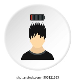 Male avatar and discharge batteries icon. Flat illustration of male avatar and discharge batteries vector icon for web