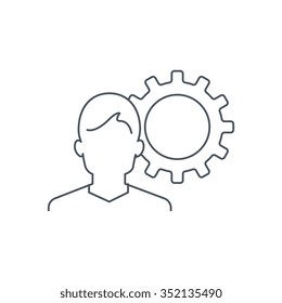 Male avatar and gear icon suitable for info graphics, websites and print media and interfaces. Thin line icon, clip art.