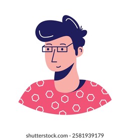 Male avatar with glasses and a red polka dot shirt