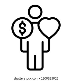 Male Avatar With Heart And Dollar Showing Philanthropist