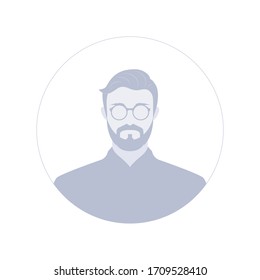 Male Avatar Icon with Glasses and Beard Hairstyle, Flat Man Profile Image Vector