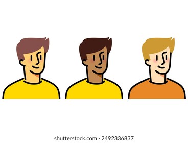 Male avatar icon. Set of diverse female faces with different skin colors.