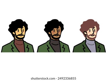 Male avatar icon. Set of diverse female faces with different skin colors.