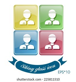 A male avatar. Picture a man. Round icon image Man wearing a cap. worker or employee