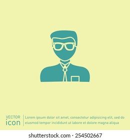 A male avatar. Picture a man. Round icon image guy in glasses and tie . Manager or an office worker .