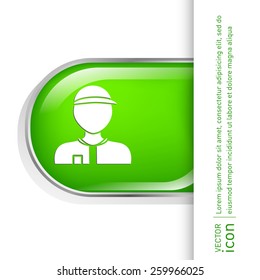 A male avatar. Picture a man. Round icon image Man wearing a cap. worker or employee