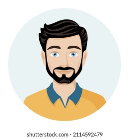 Male avatar, portrait of a young man with a beard. Vector illustration of male character in modern color style