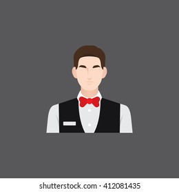 A male avatar of professions people. Flat style icons. Occupation avatar. Waiter icon. Vector illustration