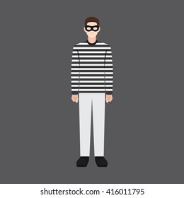 A male avatar of professions people. Front view. Full body. Flat style icons. Occupation avatar. Thief icon. Vector illustration