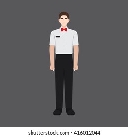 A male avatar of professions people. Front view. Full body. Flat style icons. Occupation avatar. Waiter icon. Vector illustration