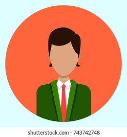 Male Avatar Profile Icon Round Man Face Flat Vector Illustration